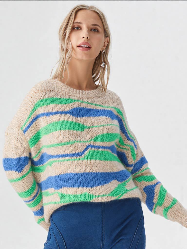 12W2873N-Multi Color Casual Knit Sweater Top