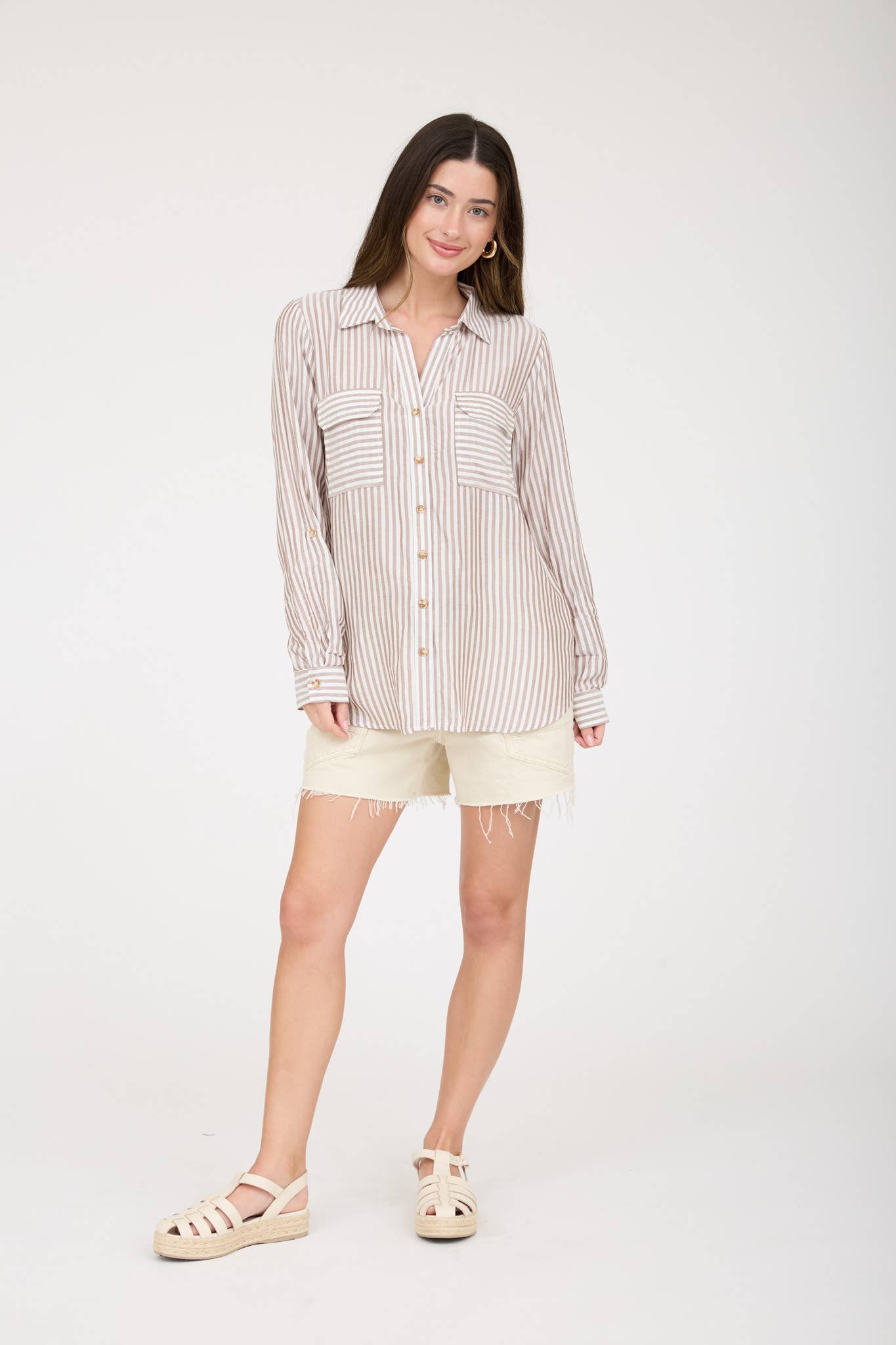 STRIPE COLLARED BUTTON DOWN LIGHTWEIGHT SHIRT