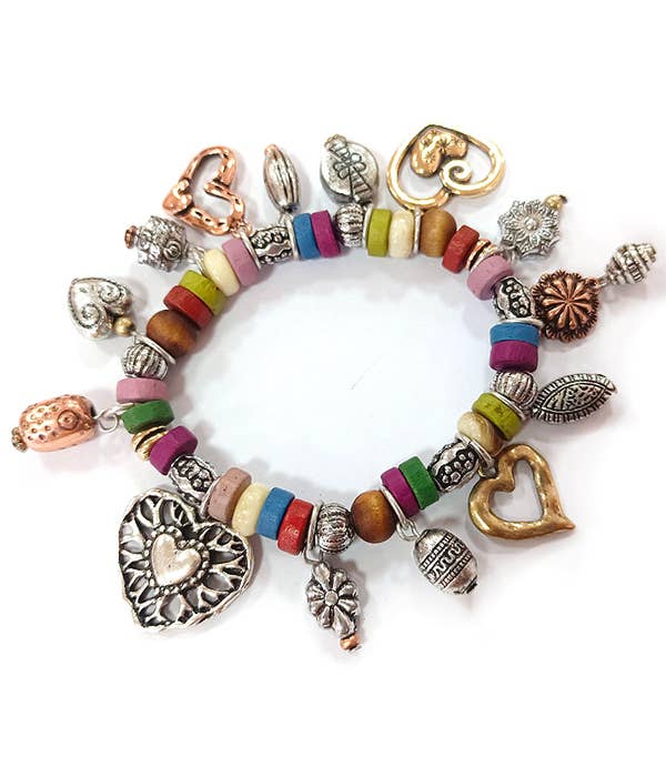 ( MX1269 )  BOHO STYLE  STRETCH BRACELET - HEART