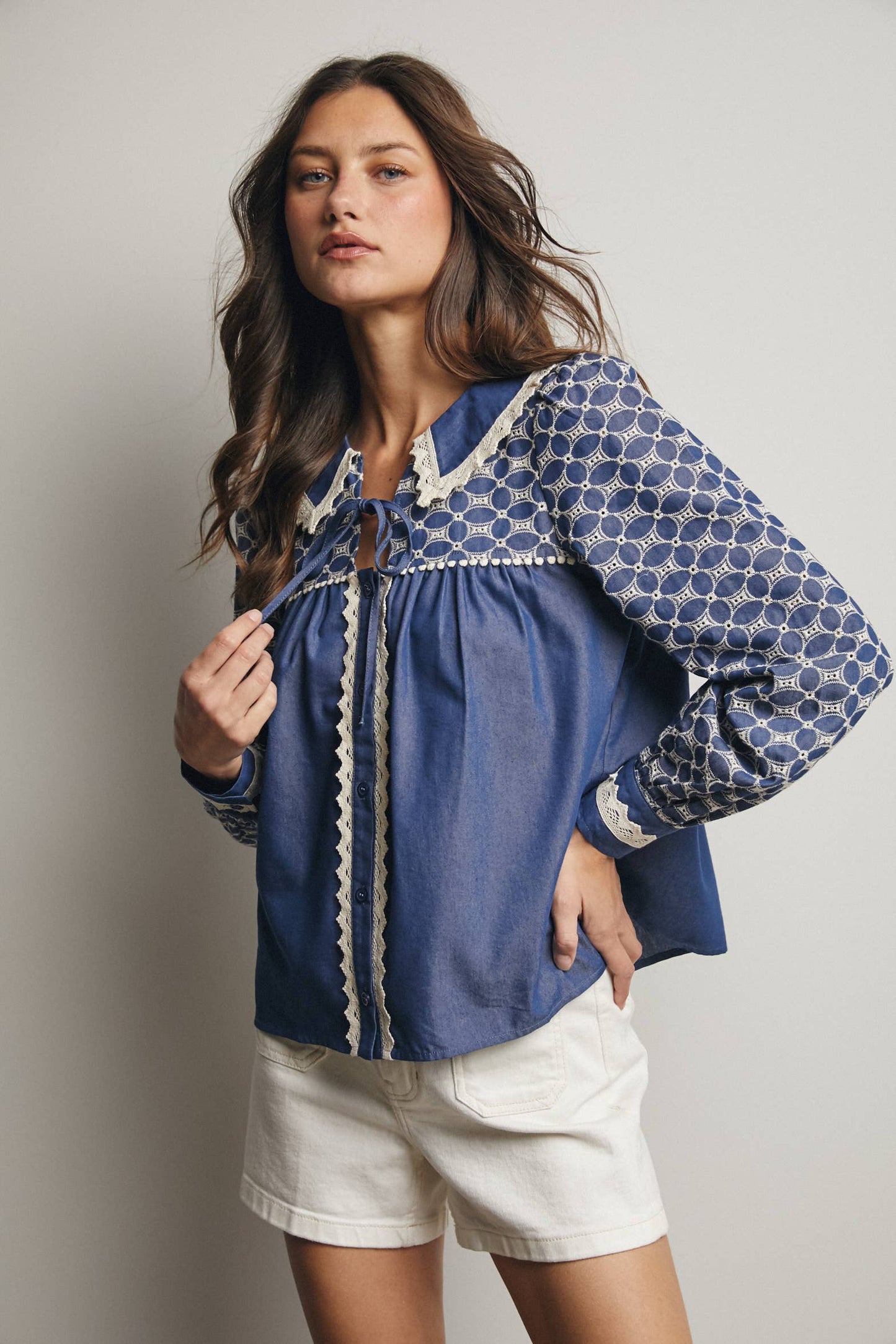 Embroidered Denim Blouse FT0020