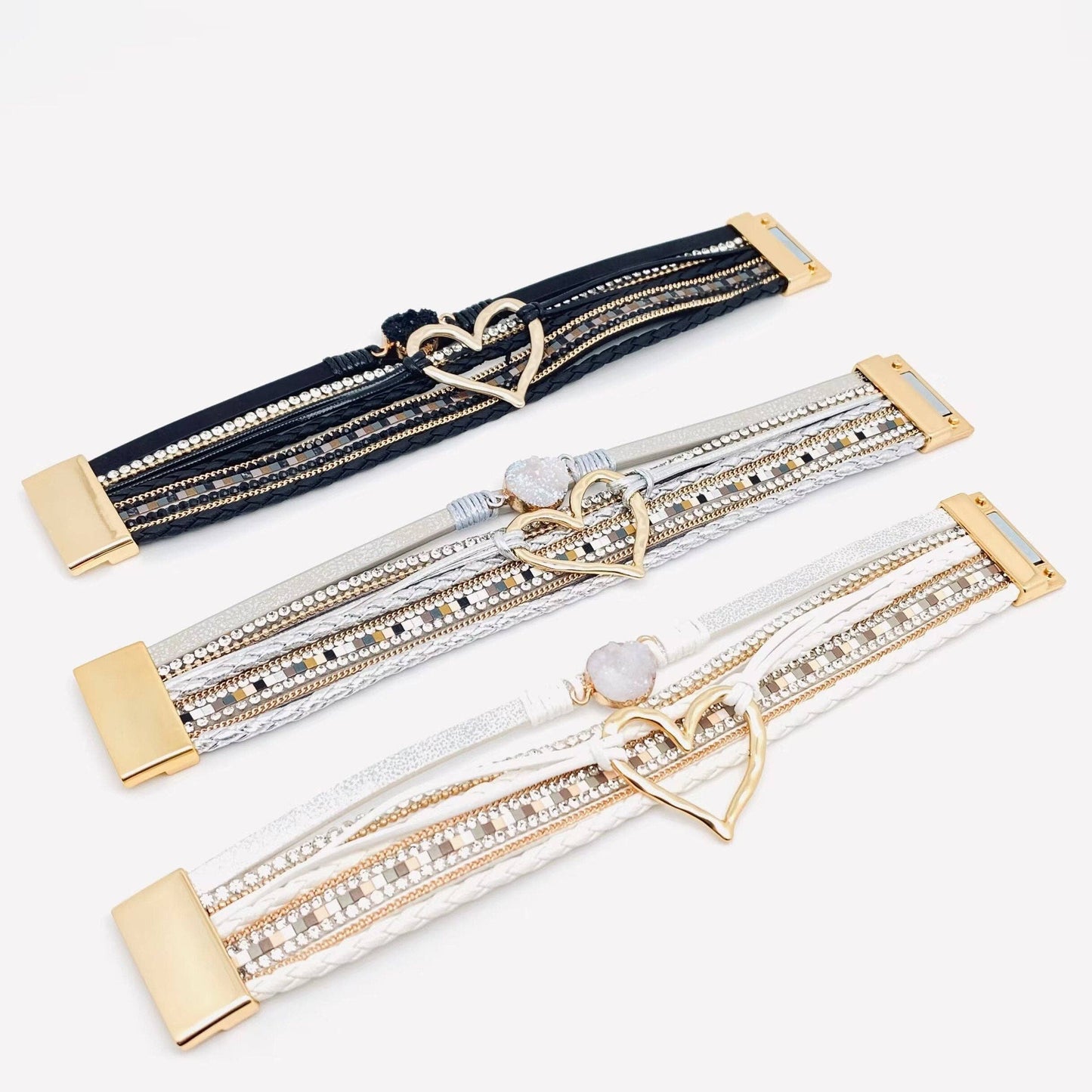 Multi-Layer Heart Charm Bangle Bracelets - BJ/LB