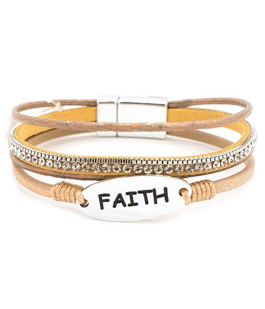 ( A291 )  LEATHERETTE MAGNETIC BRACELET - FAITH