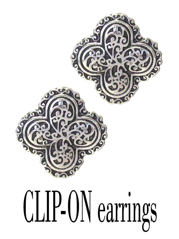 ( U382 )  DESIGNER TEXTURED CLIP ON EARRING - QUATTREFOIL