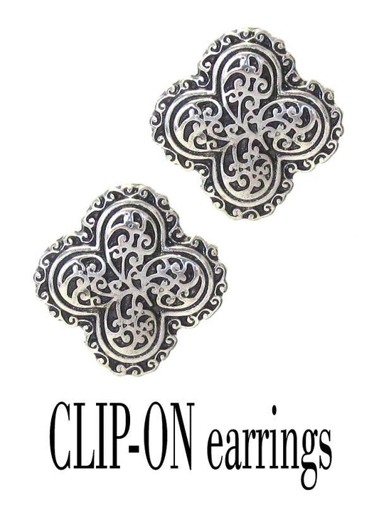( U382 )  DESIGNER TEXTURED CLIP ON EARRING - QUATTREFOIL