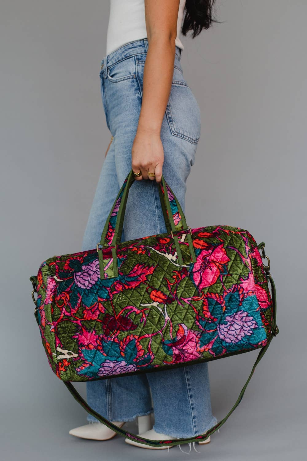 Dk. Green & Multicolored Floral Duffel