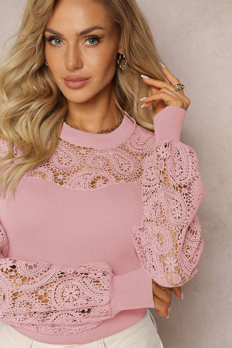 Lace Sleeve Knit Top
