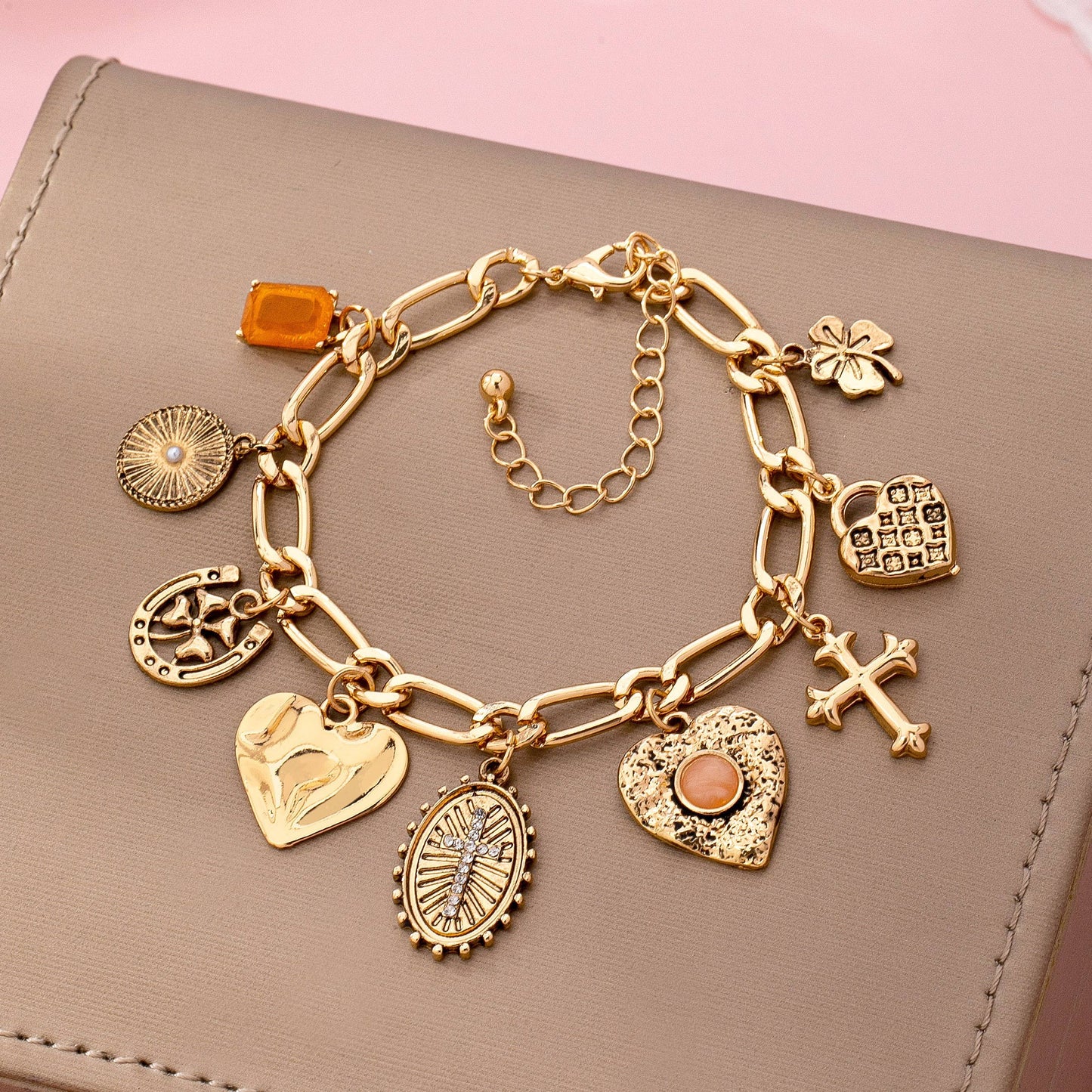 Charm Bracelet-Cross Heart Oval Motifs | 80B1651