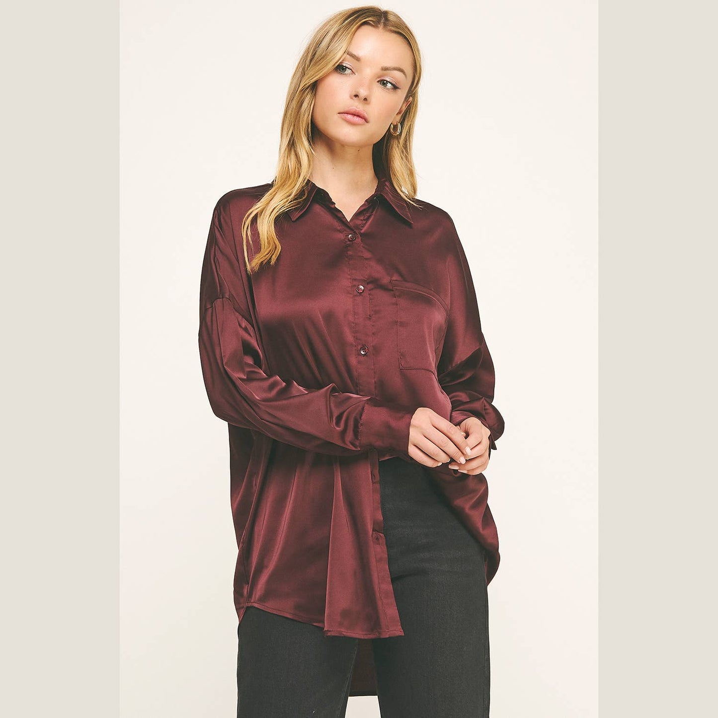 SATIN BUTTON DOWN SHIRT
