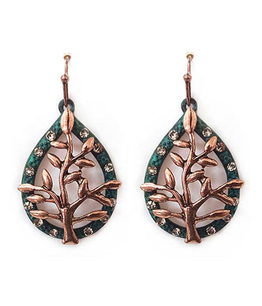 ( WX1166 )  PATINAL TREE OF LIFE EARRING