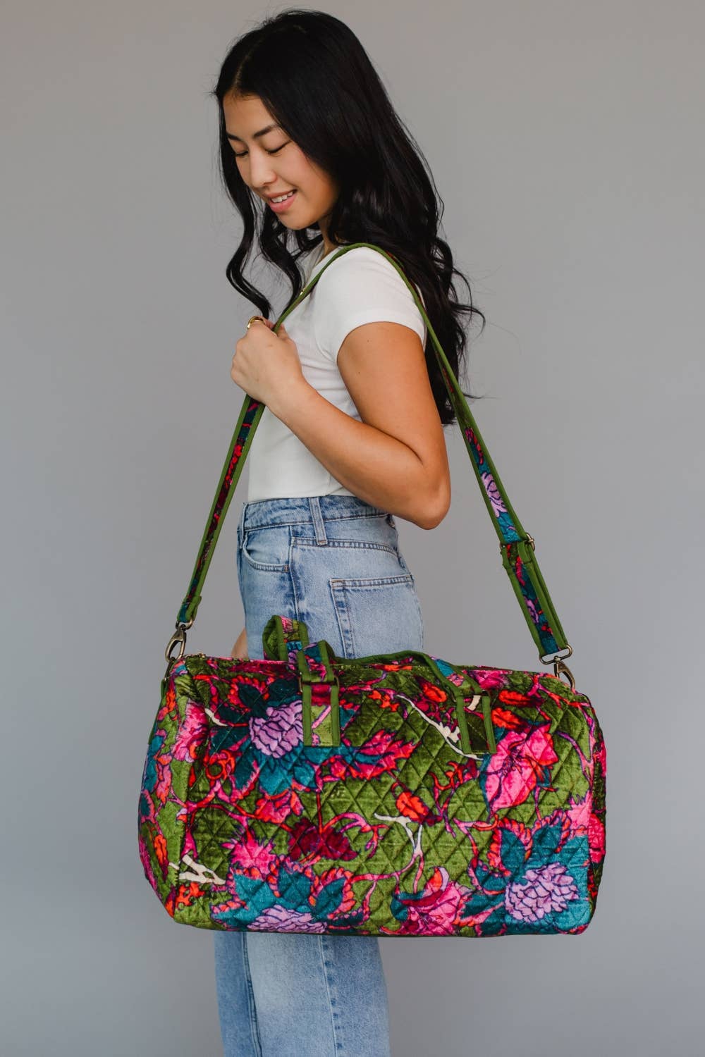 Dk. Green & Multicolored Floral Duffel