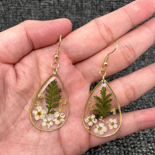 Dried Flowers Floral Drop Shaped Dangle Earrings - PDF