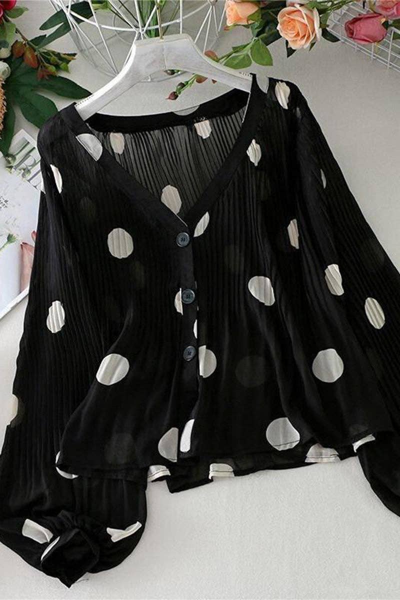 Button-Front Polka Dot Blouse
