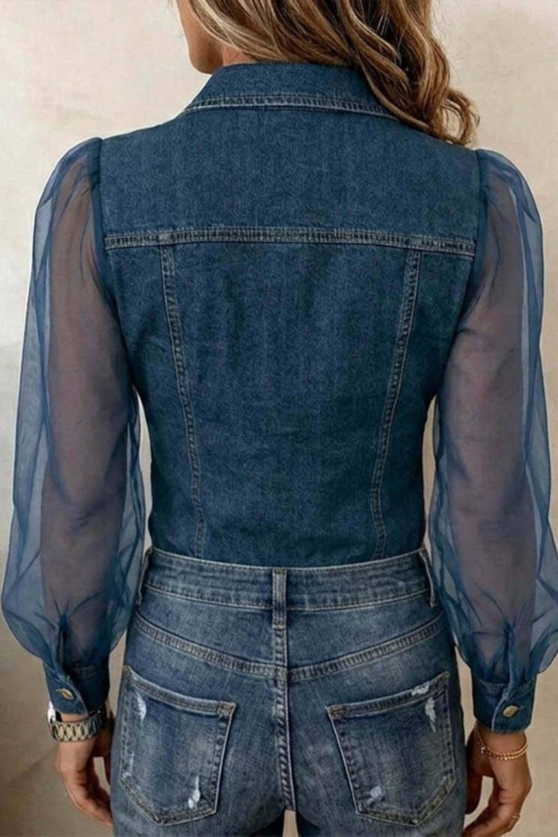 Sheer Sleeve Button-Front Shirt