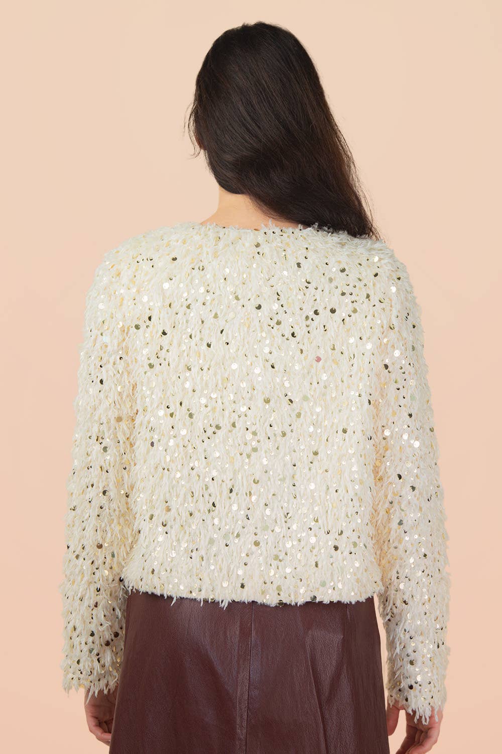 NJ90462-Sequin Textured Holiday Jacket W/ Front Tie