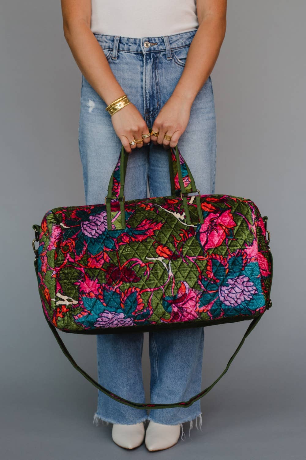 Dk. Green & Multicolored Floral Duffel