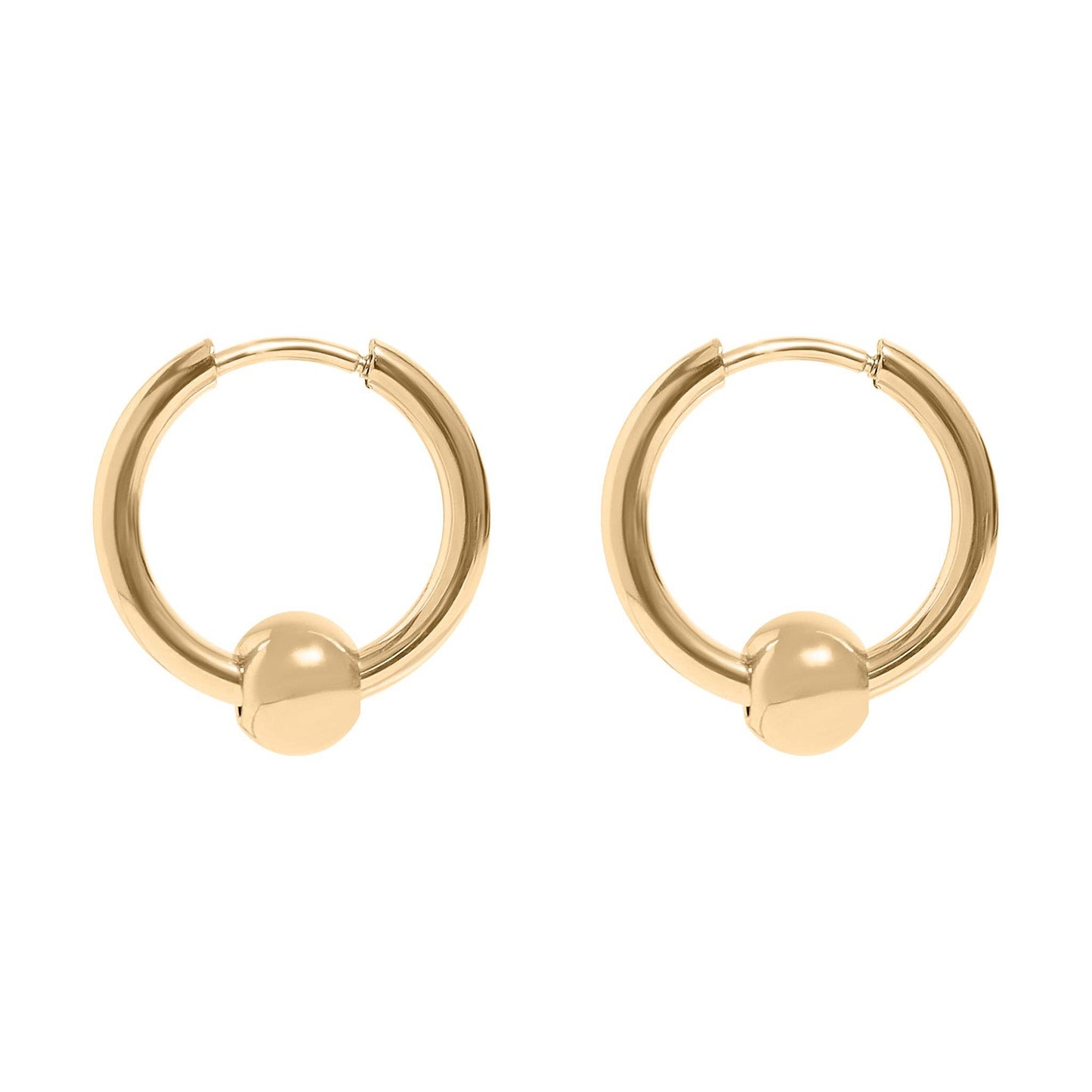 Ball Charm Huggie Hoop Earrings 18K Gold PVD Stainless Steel