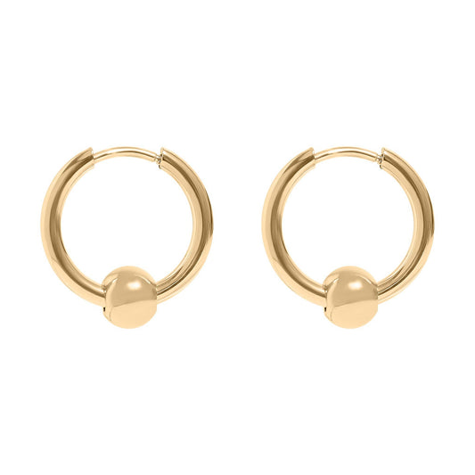 Ball Charm Huggie Hoop Earrings 18K Gold PVD Stainless Steel