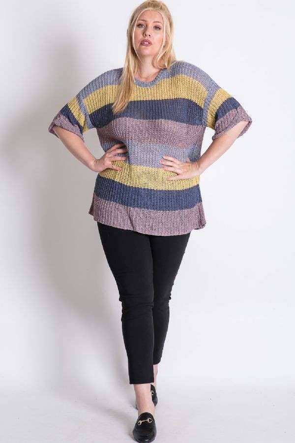 PLUS COLORBLOCK STRIPE THICK COZY KNIT SWEATER