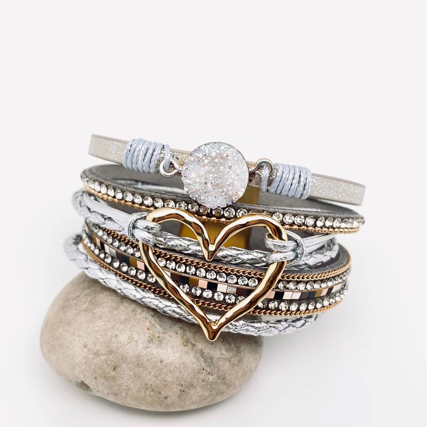 Multi-Layer Heart Charm Bangle Bracelets - BJ/LB