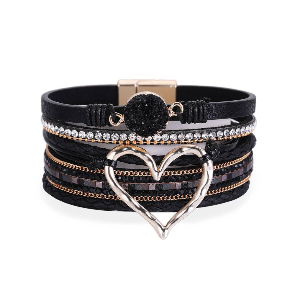 Multi-Layer Heart Charm Bangle Bracelets - BJ/LB