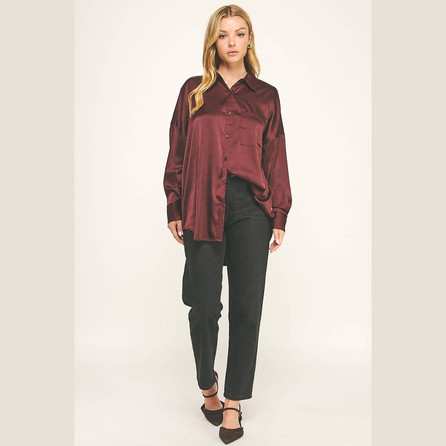 SATIN BUTTON DOWN SHIRT