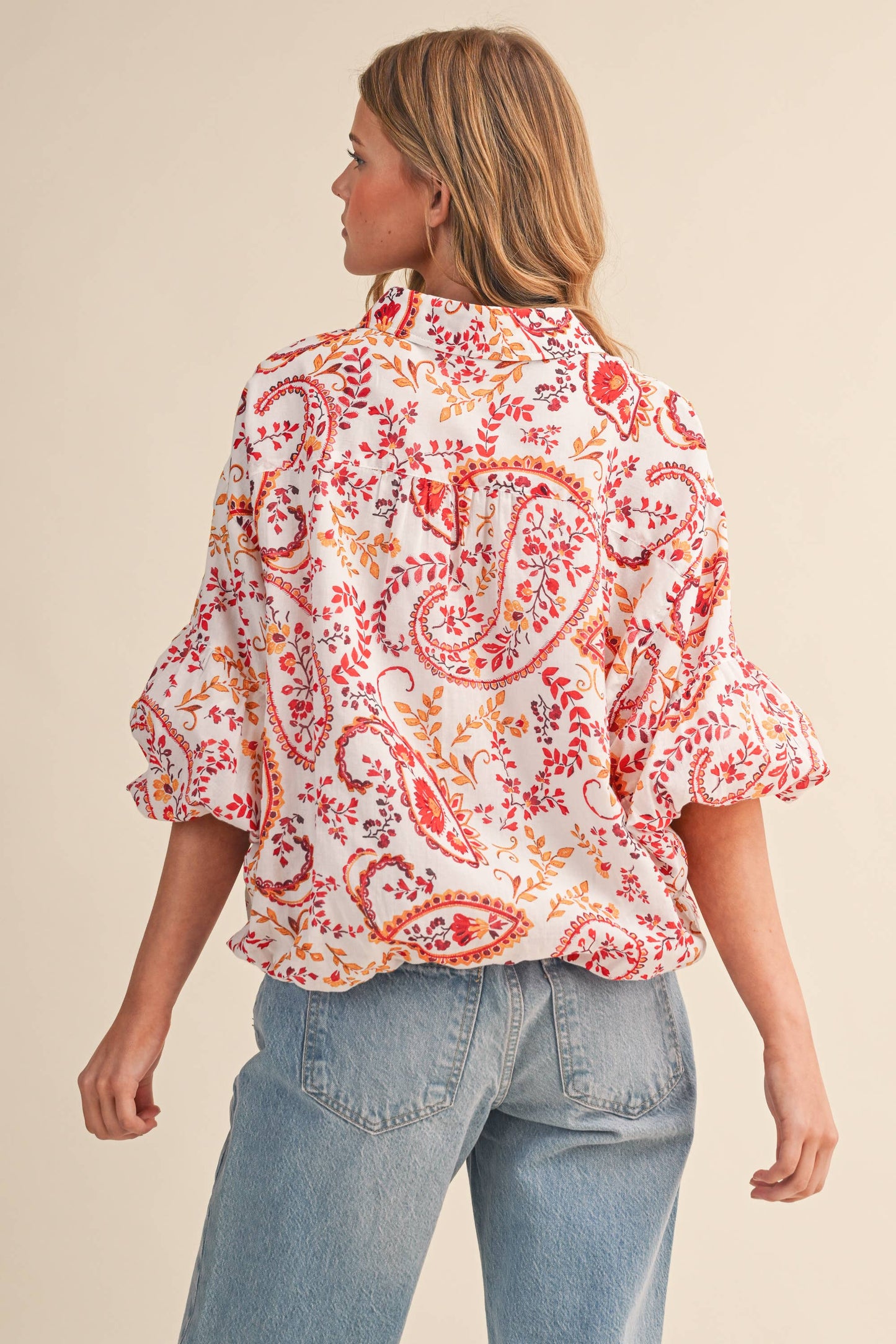 EXCLUSIVE PAISLEY PRINT BUTTON DOWN BUBBLE SLV TOP MTP4568