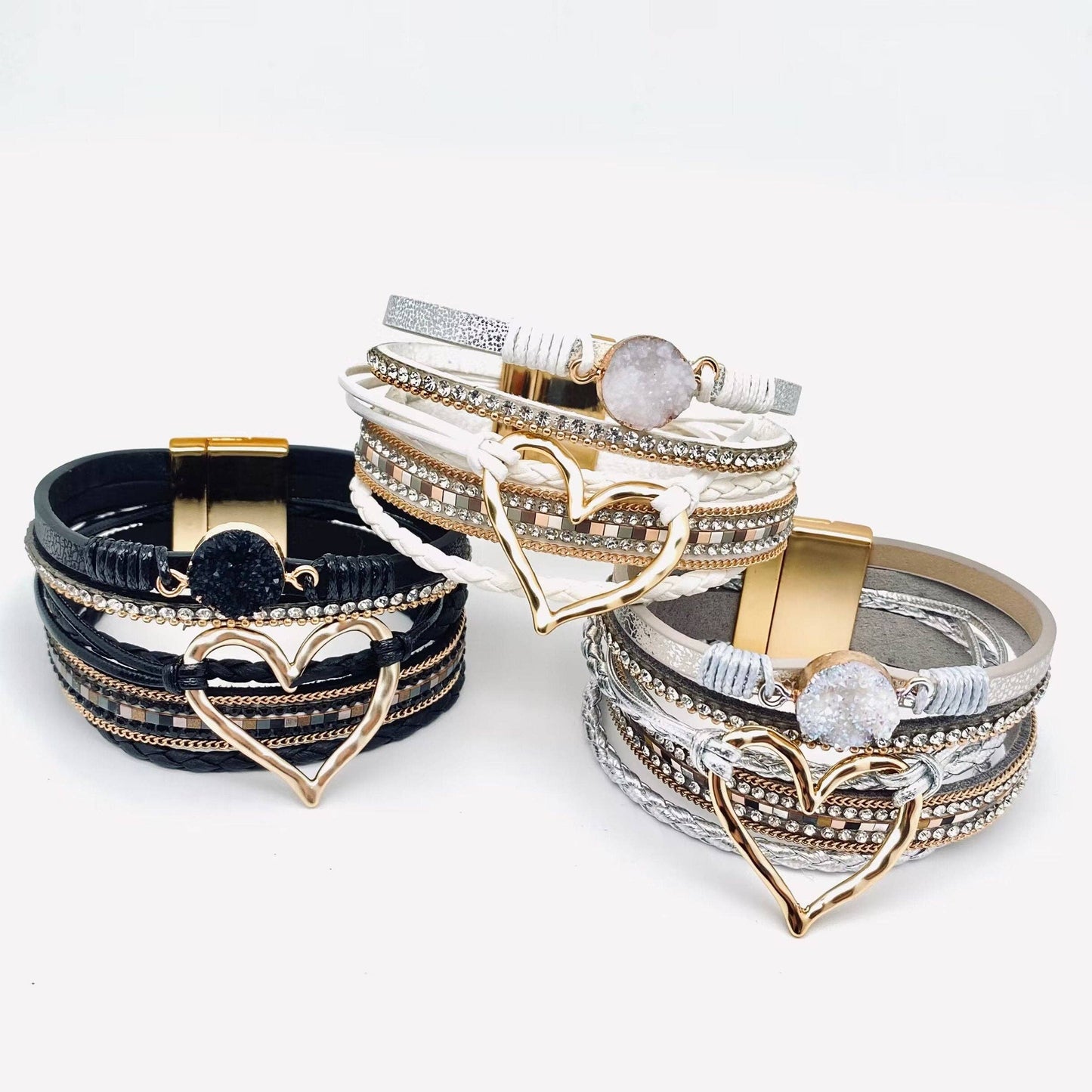 Multi-Layer Heart Charm Bangle Bracelets - BJ/LB
