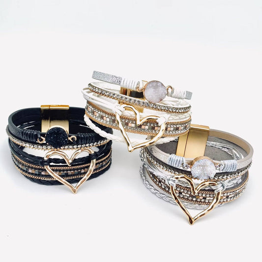 Multi-Layer Heart Charm Bangle Bracelets - BJ/LB
