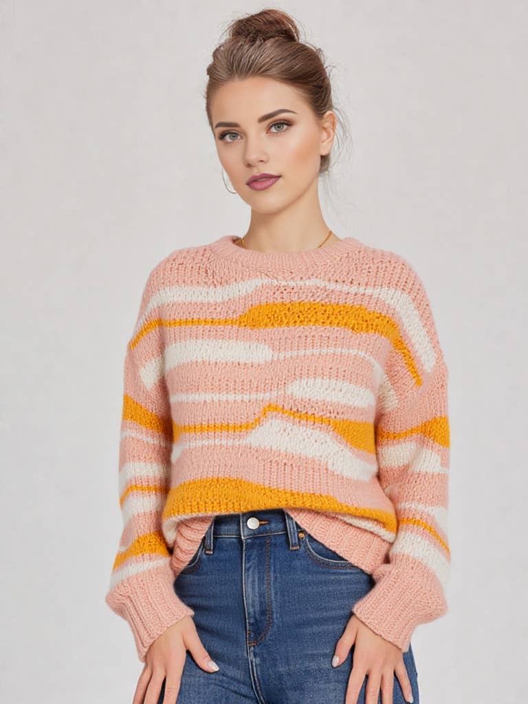 12W2873N-Multi Color Casual Knit Sweater Top
