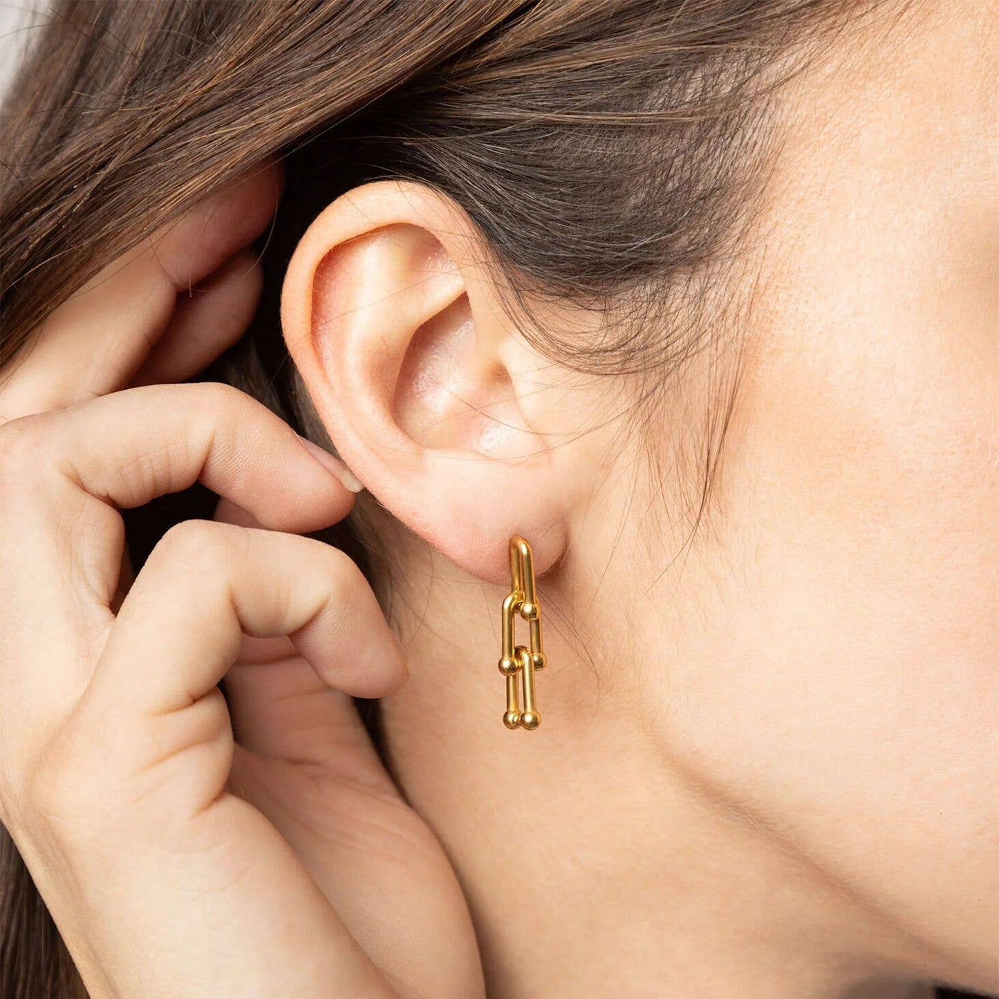 18K Gold PVD Stainless Steel Thin Ulock Chain Earrings