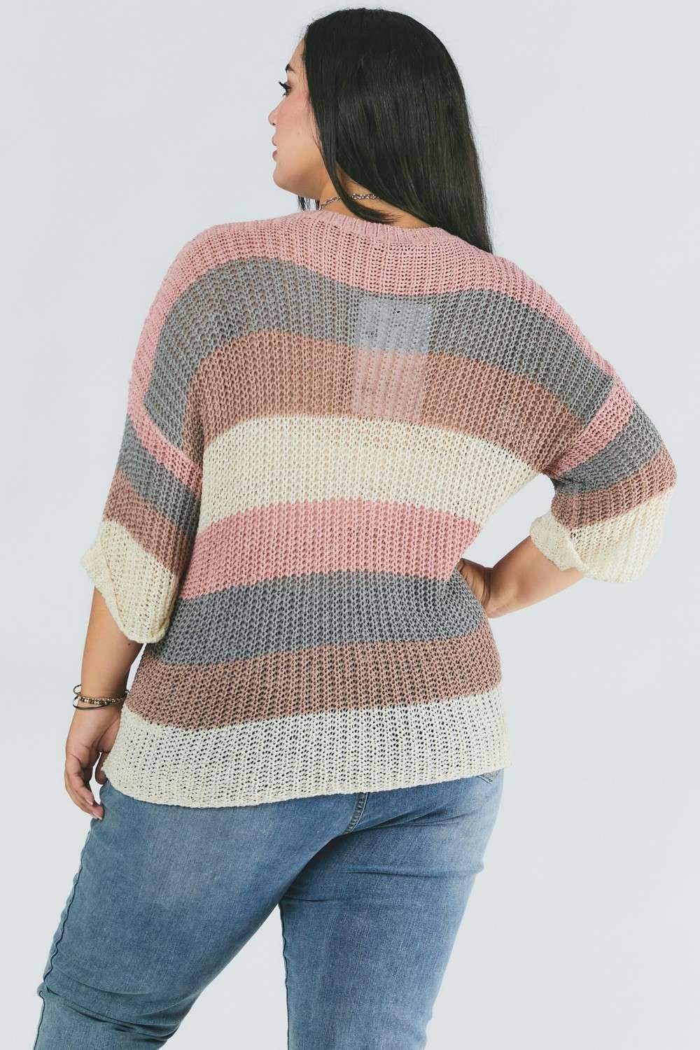 PLUS COLORBLOCK STRIPE THICK COZY KNIT SWEATER