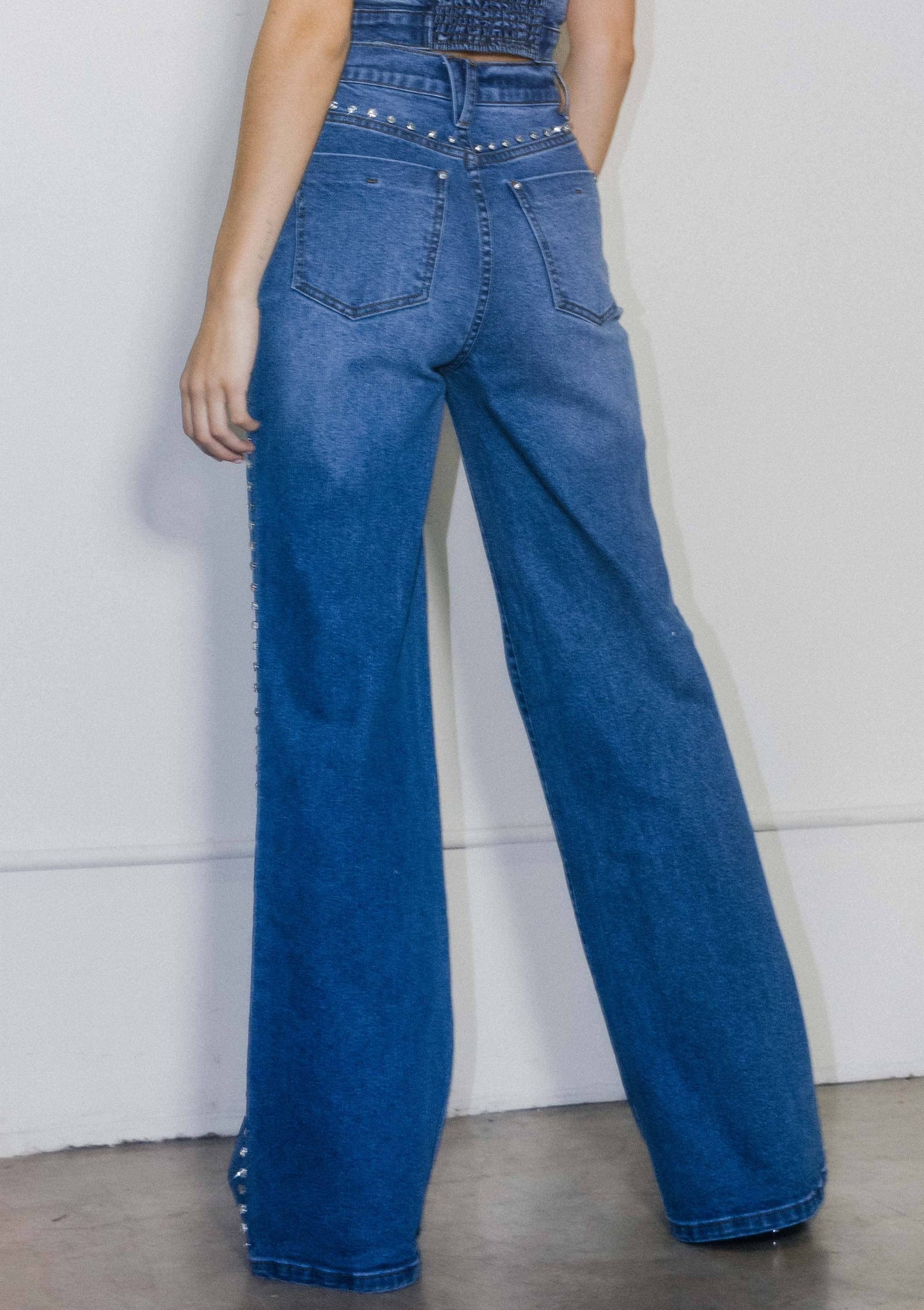 Rhinestone High-Rise Wide Leg Jeans