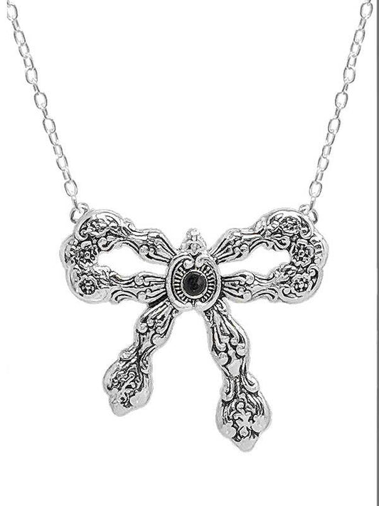 ( S122 )  UTENSIL SPOON TEXTURED NECKLACE - BOW
