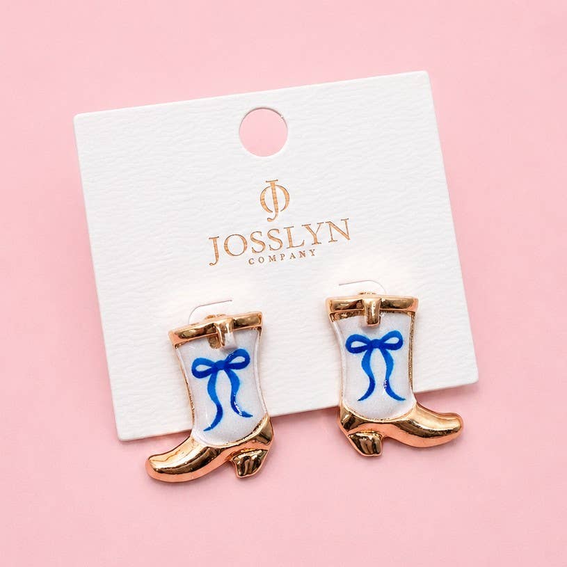 Western Boot Stud Enamel Charm Statement Earrings | 40E507