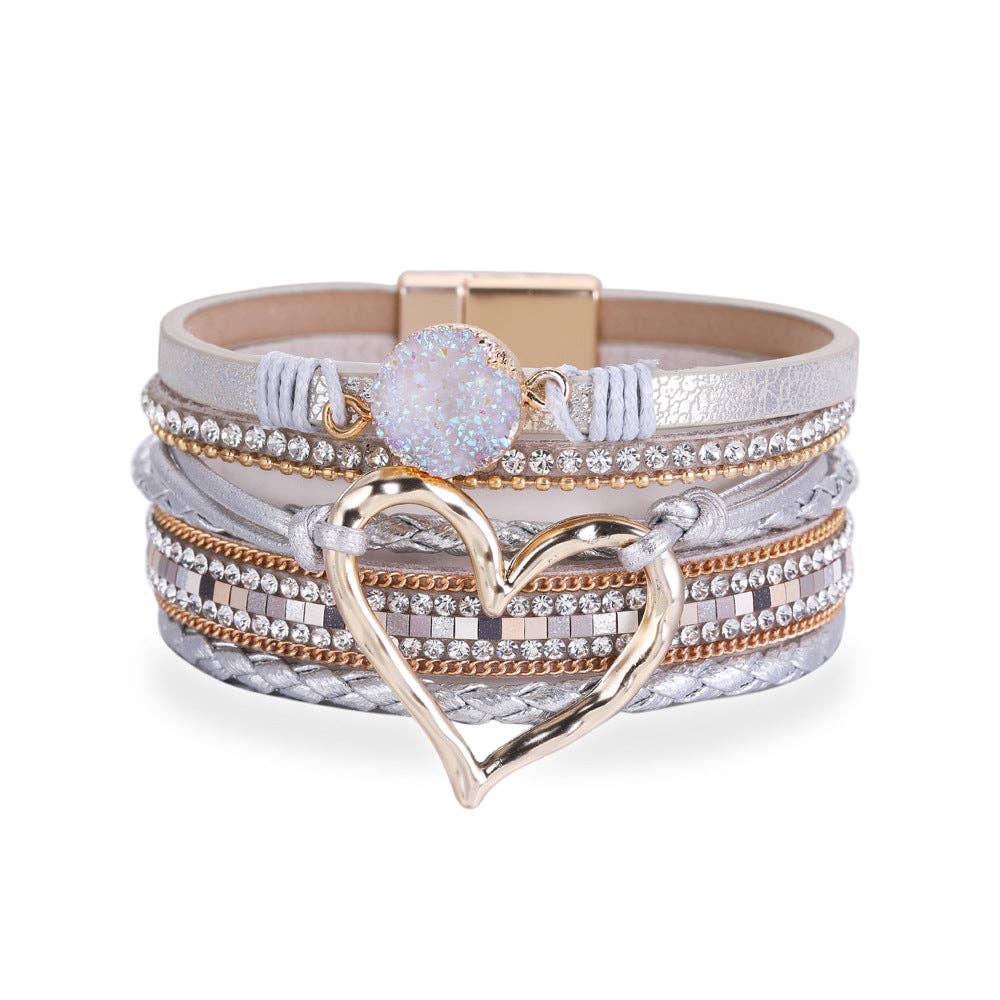 Multi-Layer Heart Charm Bangle Bracelets - BJ/LB