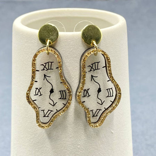 Time Flies Geometric Acrylic Clock Dangle Earrings