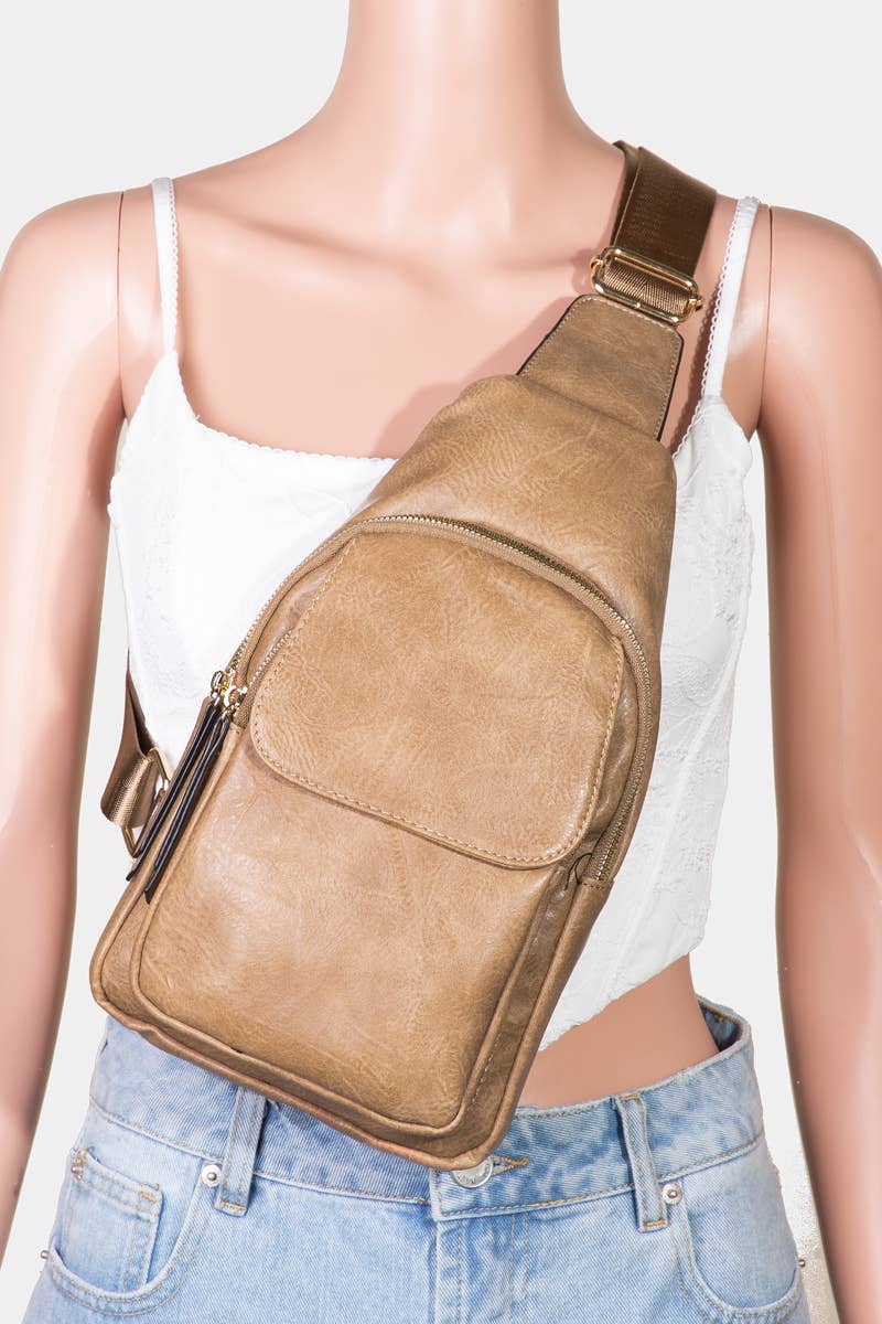 Polished Faux Leather Sling Bag