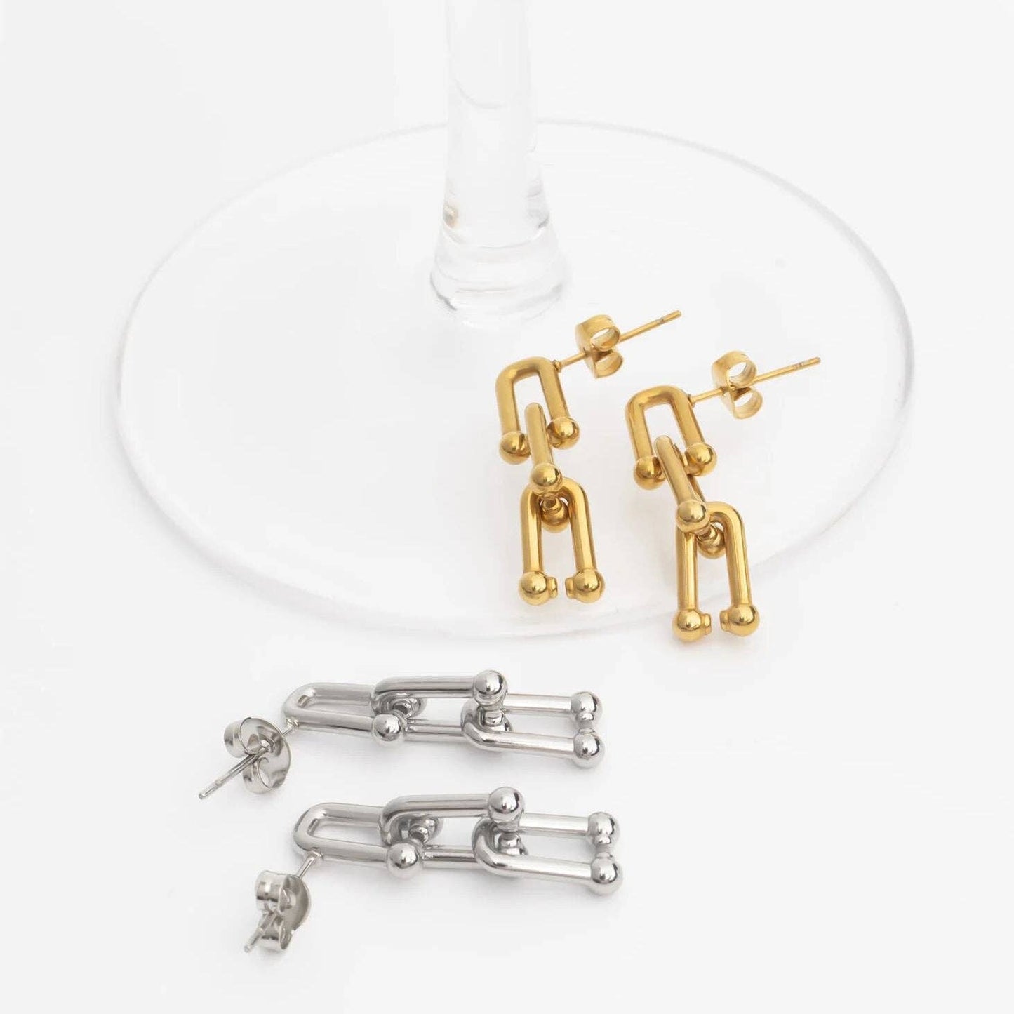 18K Gold PVD Stainless Steel Thin Ulock Chain Earrings