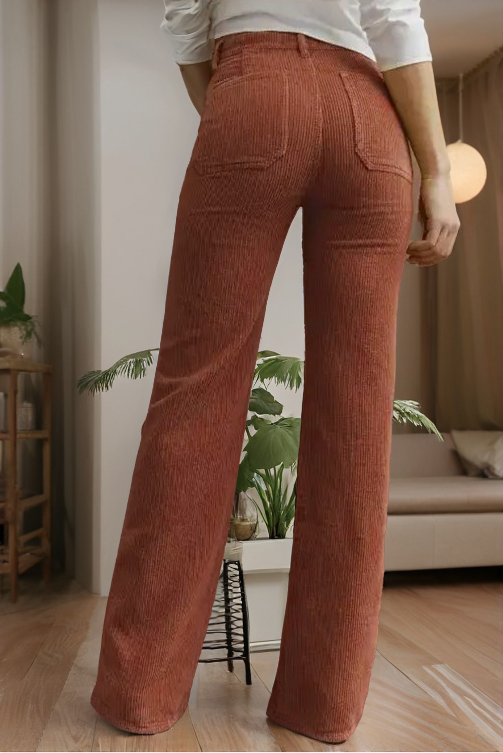 High Waist Square Pockets Corduroy Pants