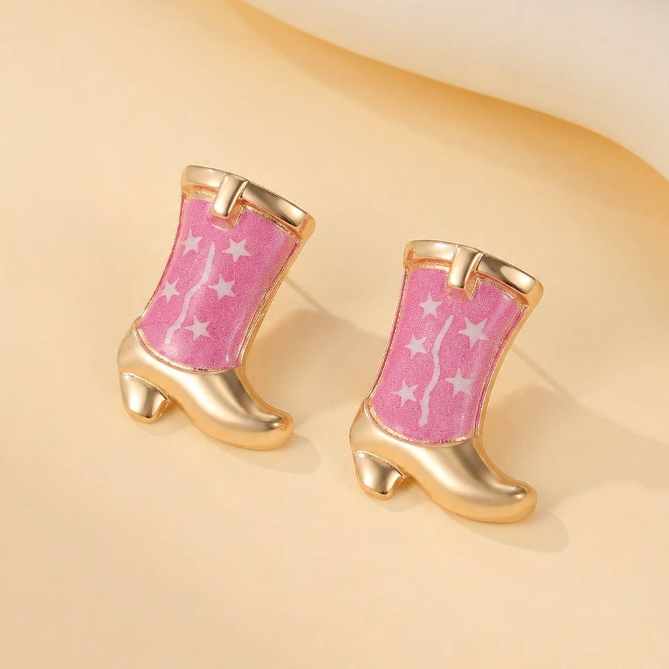 Western Boot Stud Enamel Charm Statement Earrings | 40E507