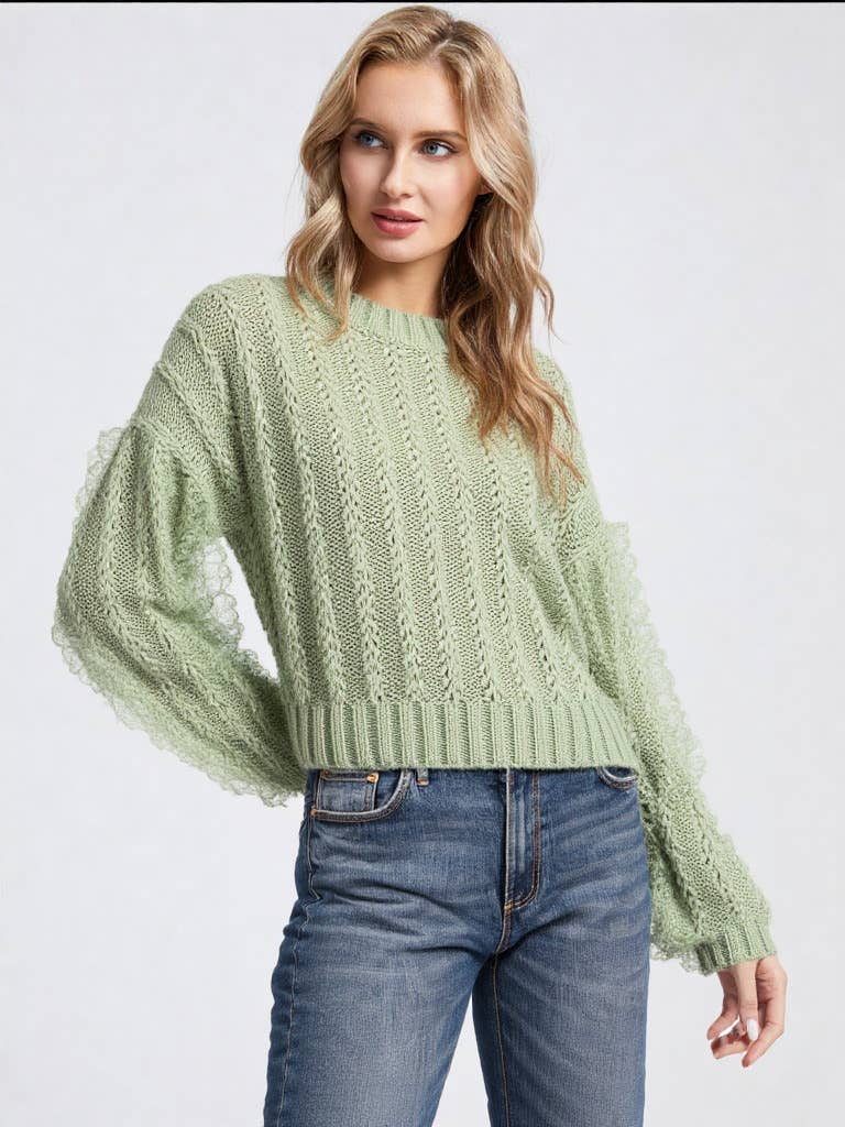 12W2901V-Lace Trim Oversized Knit Sweater Top