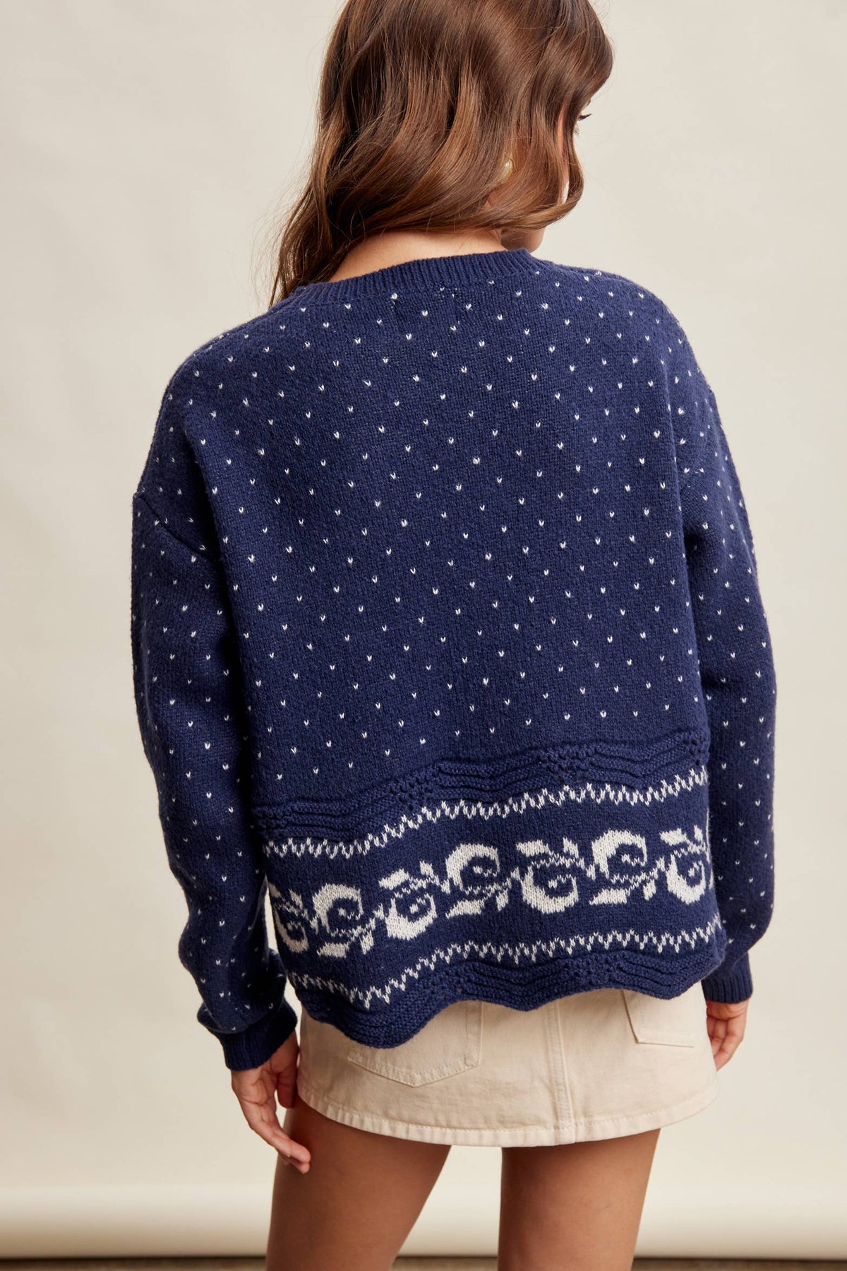 Swiss Dot Border Knit Sweater LSW1092