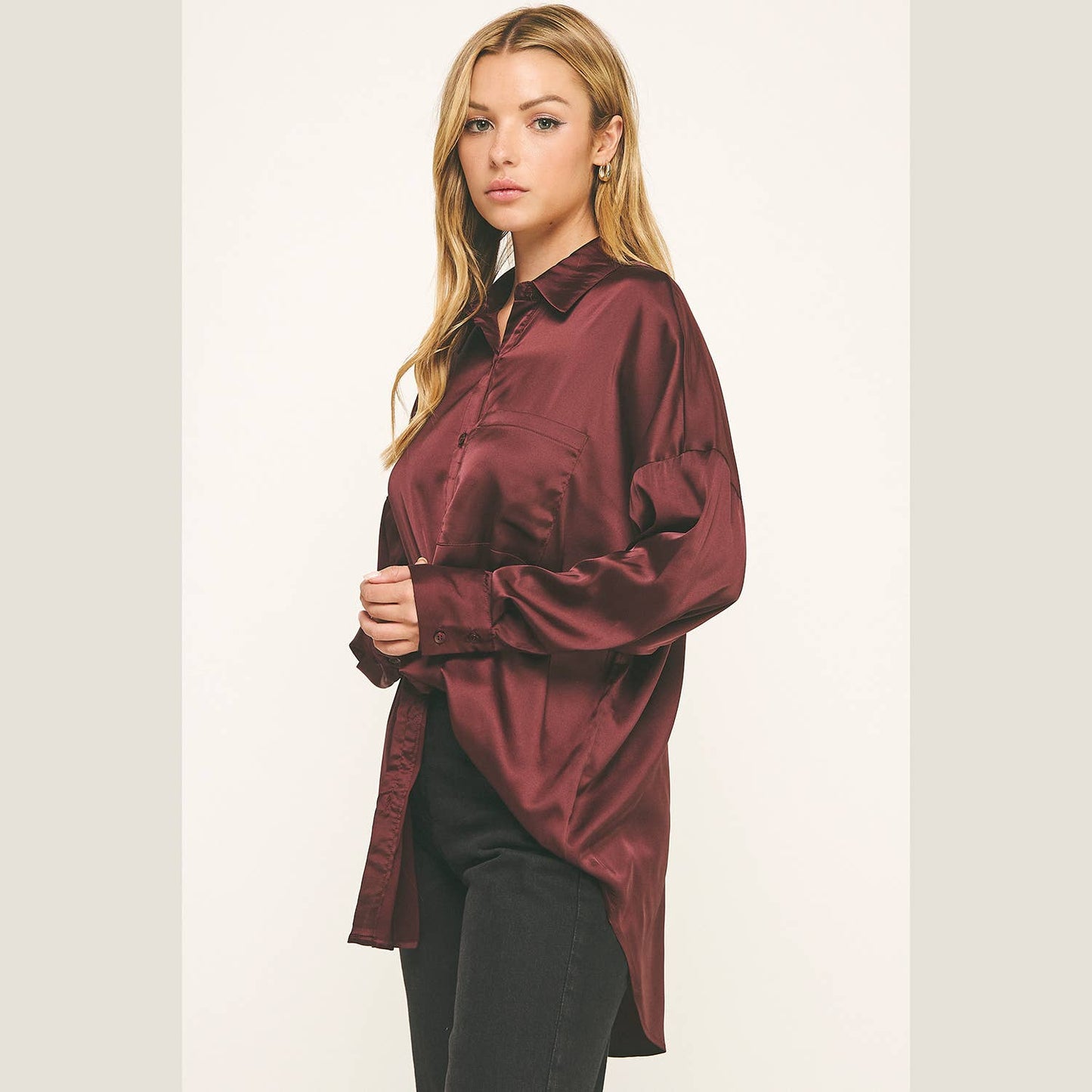 SATIN BUTTON DOWN SHIRT