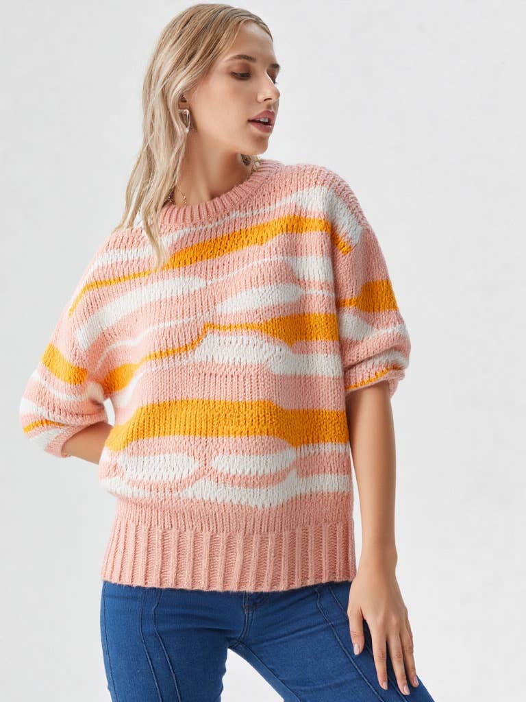 12W2873N-Multi Color Casual Knit Sweater Top