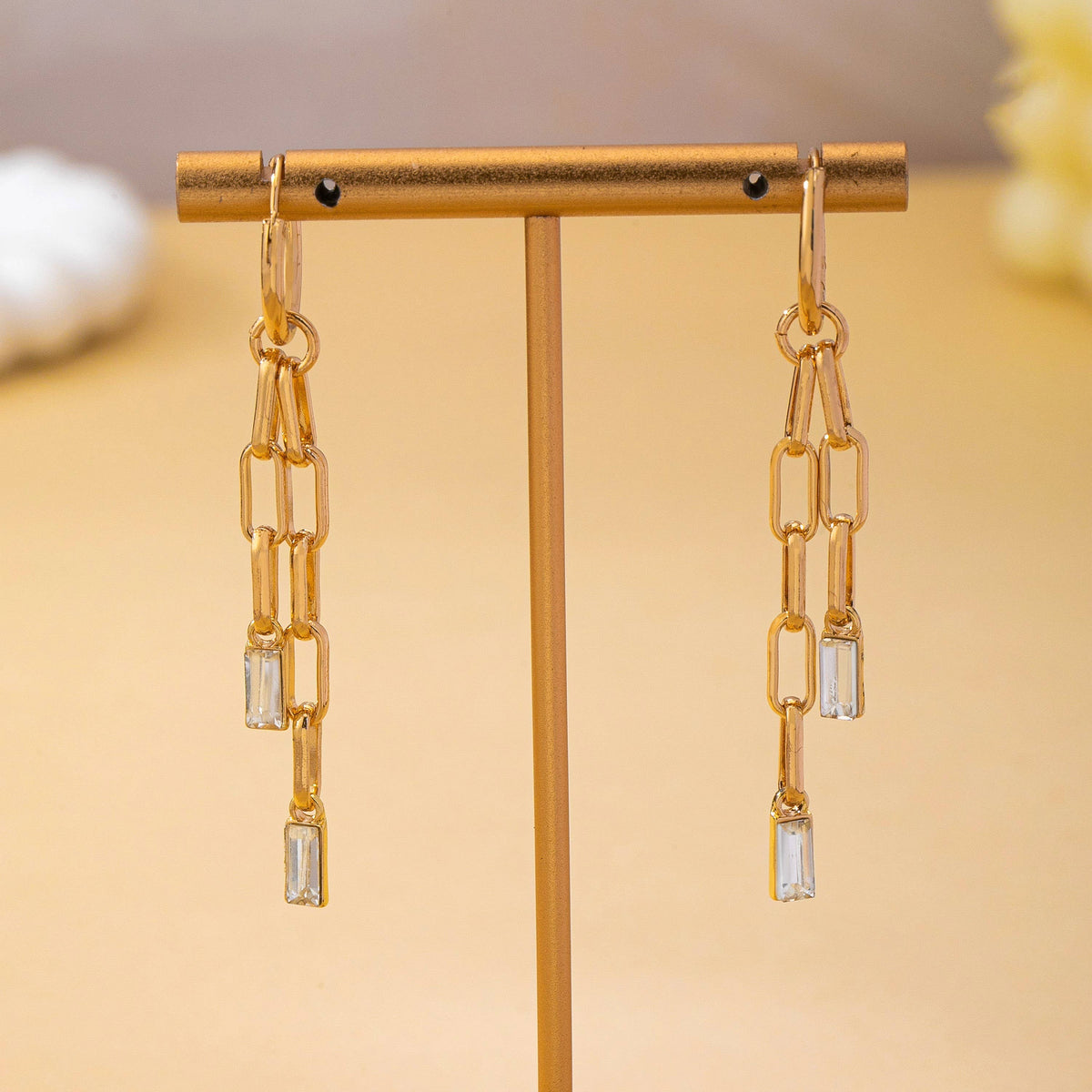 Paperclip Chain Glass Rhinestone Drop Earrings | 80E63144