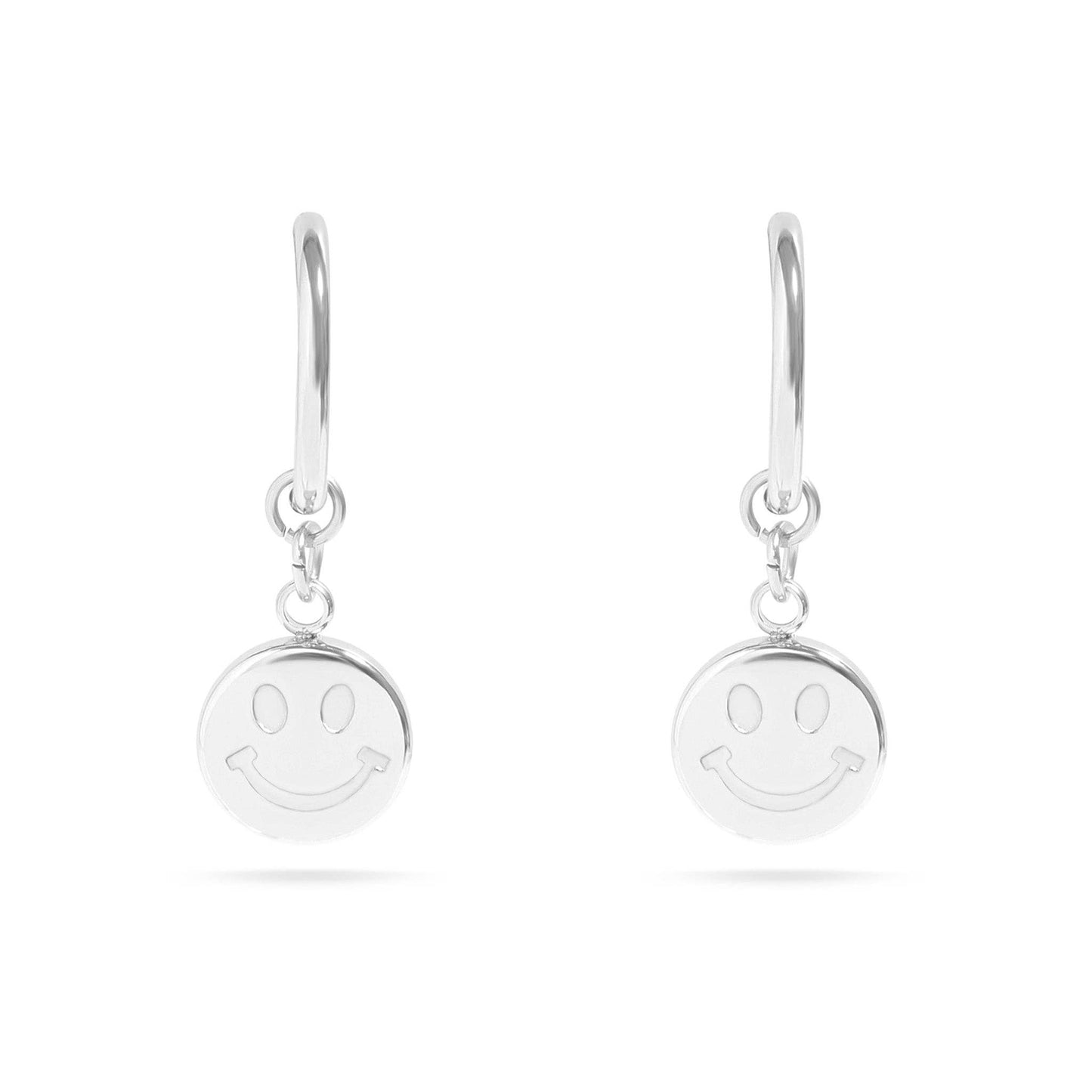 18K Gold Stainless Steel Smiley Face Huggie Charm Earrings