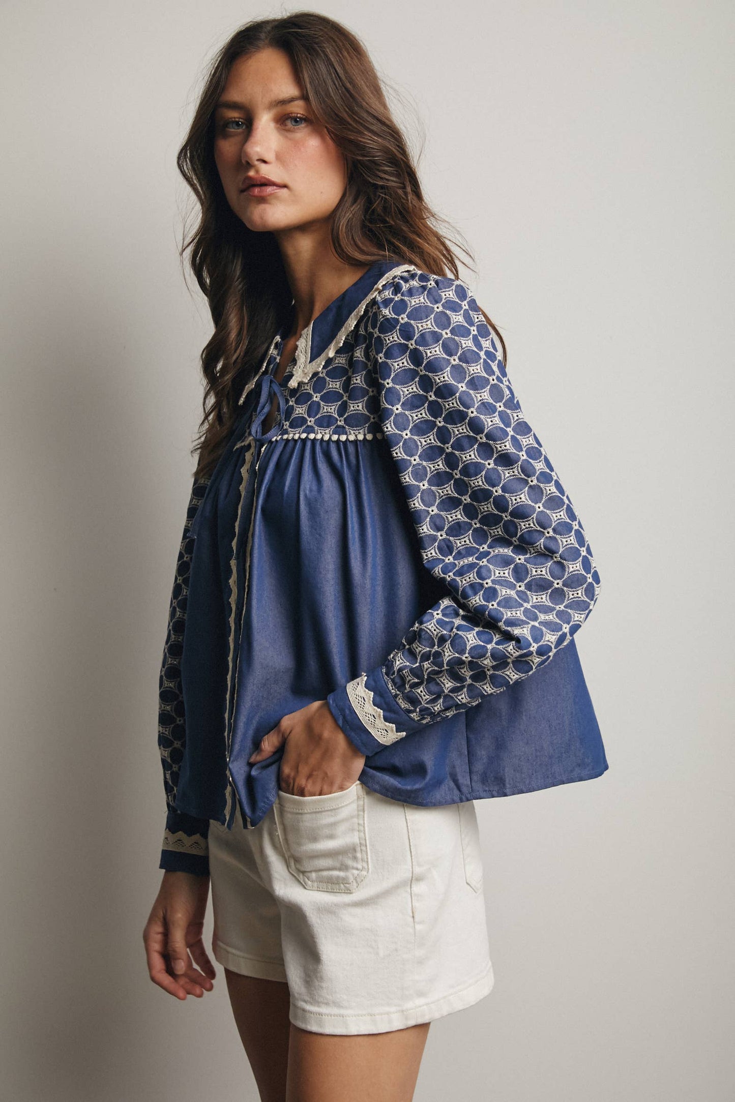 Embroidered Denim Blouse FT0020