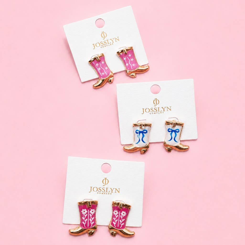 Western Boot Stud Enamel Charm Statement Earrings | 40E507