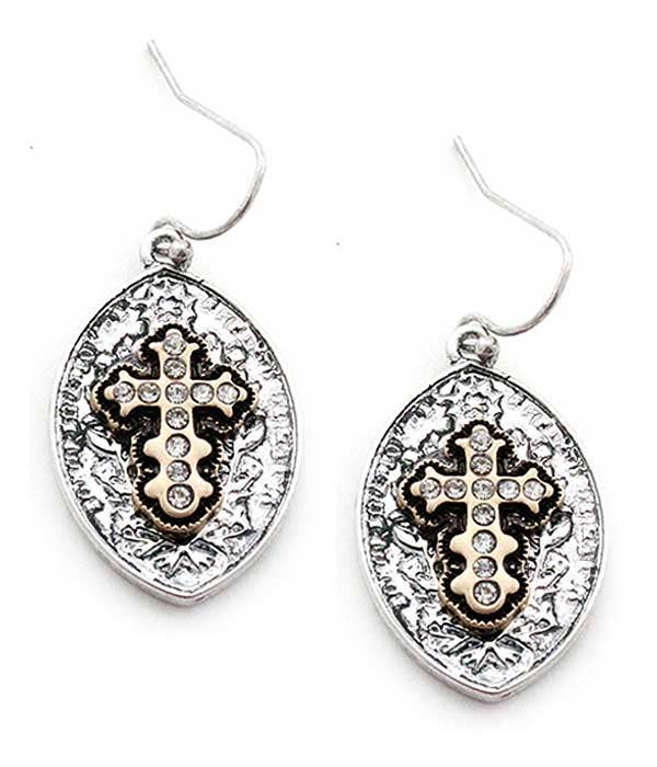 ( C758 )  CRYSTAL CROSS EARRING