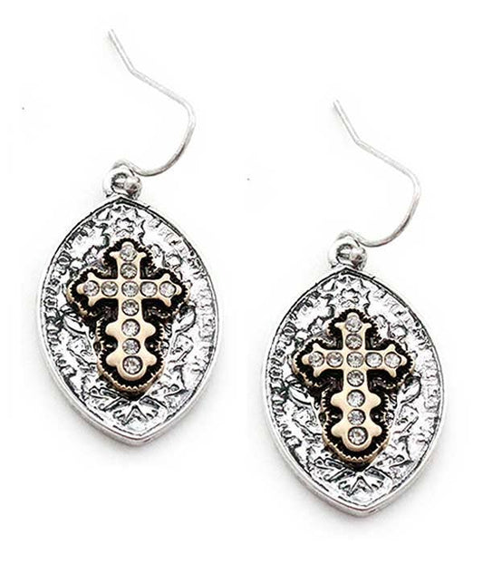 ( C758 )  CRYSTAL CROSS EARRING